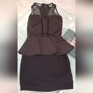 NWOT-Guess mesh inset peplum mini black dress